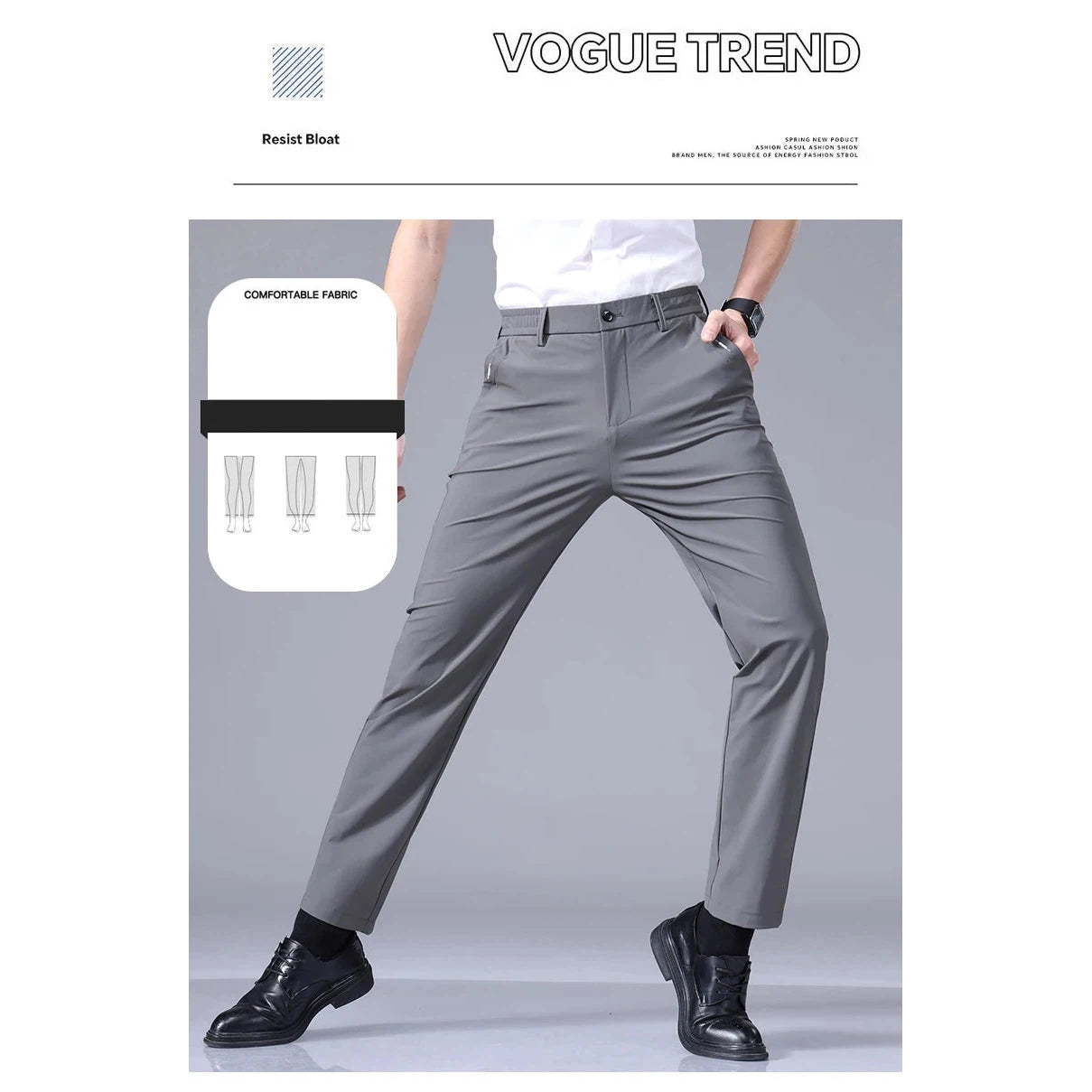 Men's Pants High Elastic Ultra-thin Casual Business Straight Slim Trousers Breathable Classic Black Gray Male Brand Pant