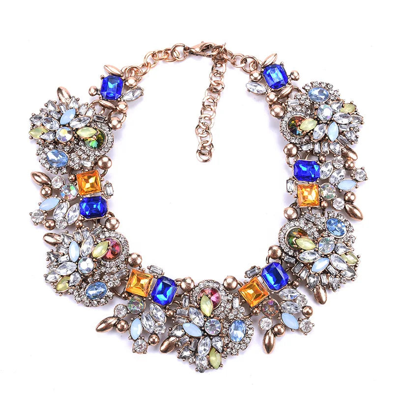 Handmade Necklace Artificial Jewellery Exaggerated Big Gem Crystal Rhinestone Choker Kundan Chunky Necklace for Women