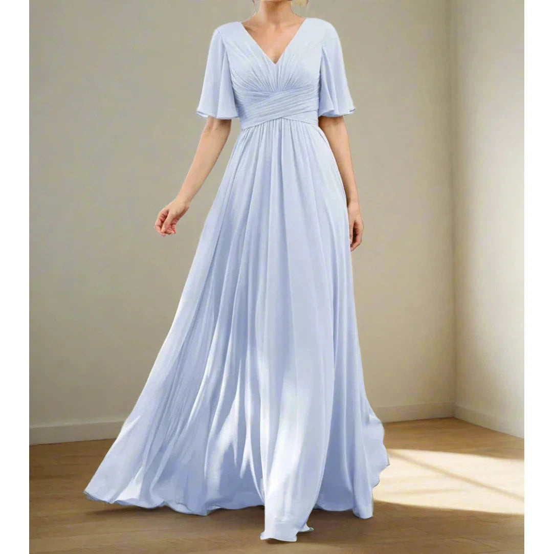 Swing Formal Dress For Women DMDRS Bridesmaid Prom Dresses Half Sleeves V Neck Chiffon Women's Evening Gown robe de soriee