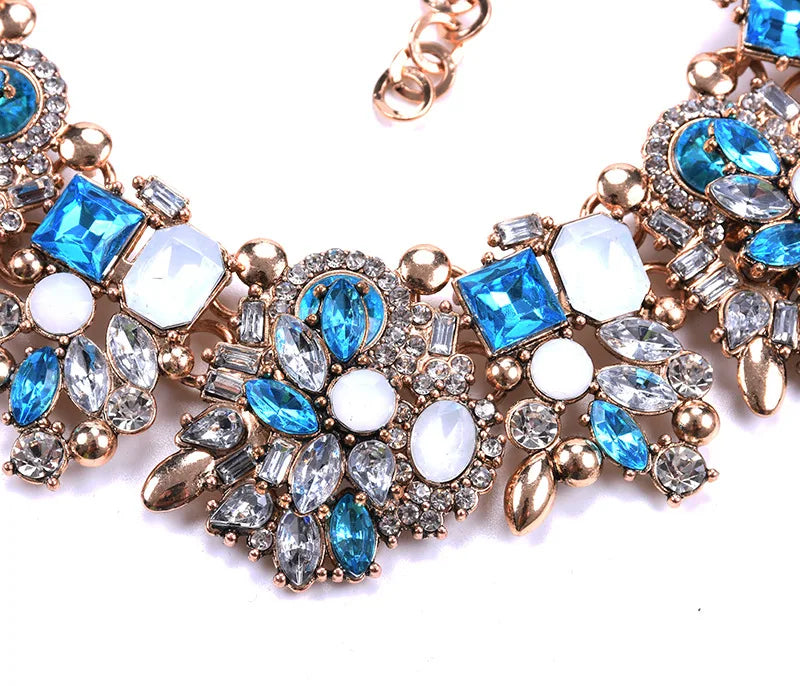 Handmade Necklace Artificial Jewellery Exaggerated Big Gem Crystal Rhinestone Choker Kundan Chunky Necklace for Women