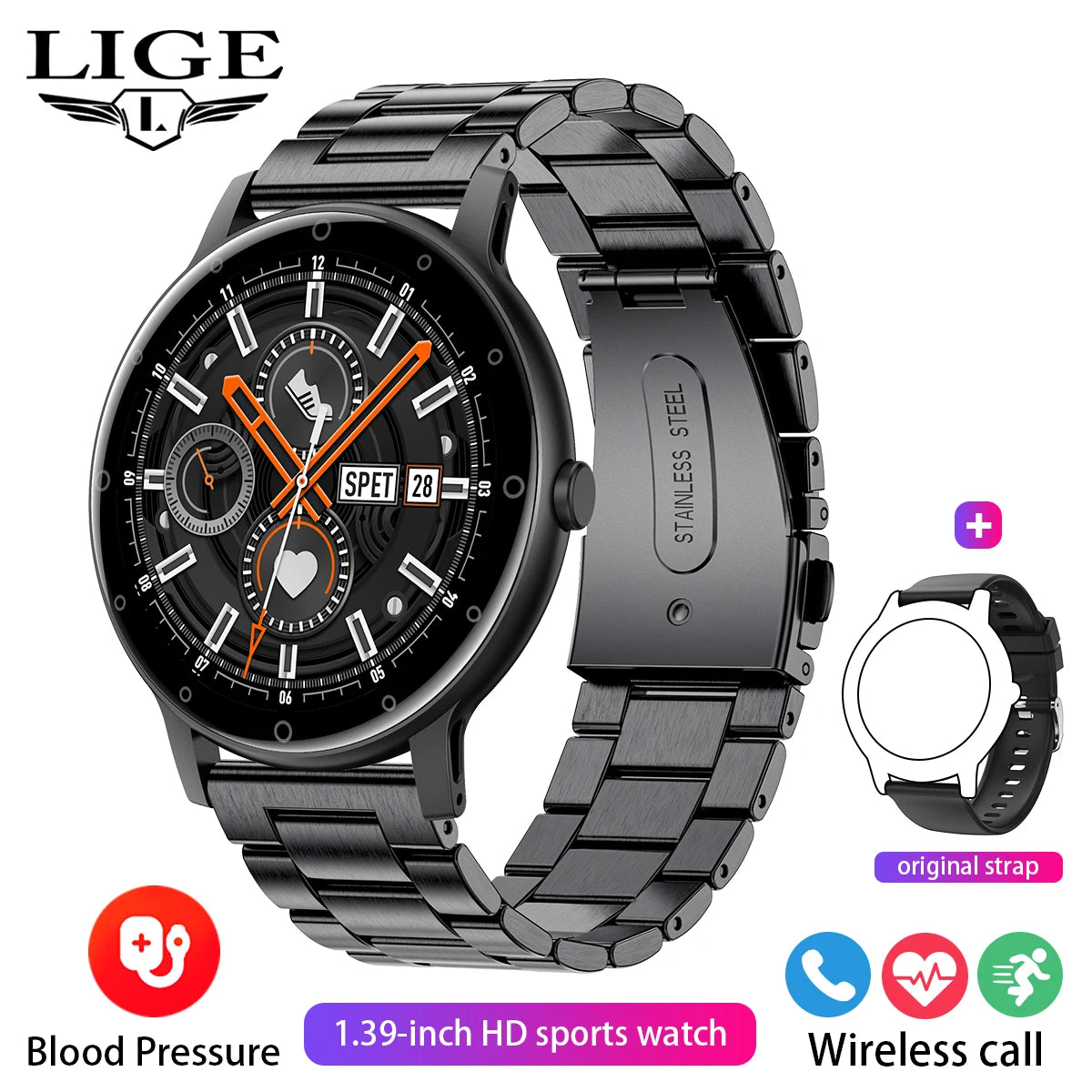 LIGE Smart Watch Men Outdoor Bluetooth Call Sports Fitness Watches Health Monitor Waterproof For Android IOS Smartwatch Women