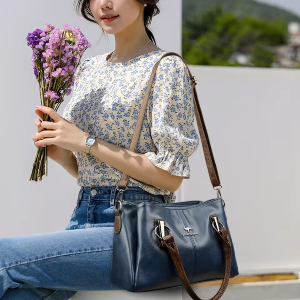 Women Handbags Fashion Casual Tote Bags 3-Layers Soft Leather Shoulder Bags New Big Capacity Crossbody Bags for Ladies Sac