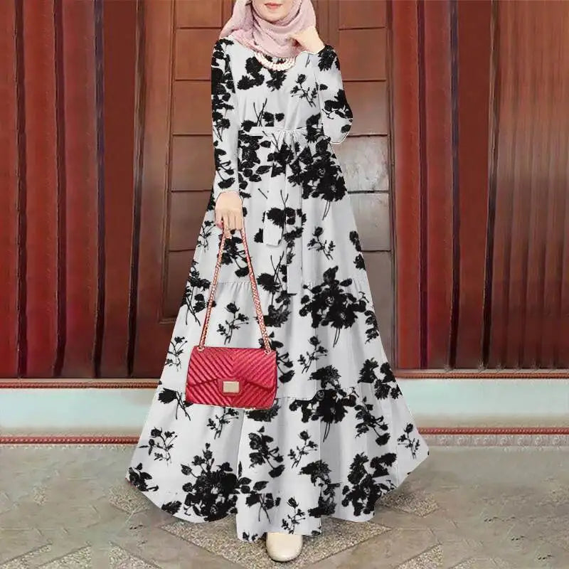 Women Muslim Abaya Long Dress ZANZEA Vintage Long Sleeve Floral Printed Sundress Marocain Eid Mubarek Ramadan Turkey Vestido