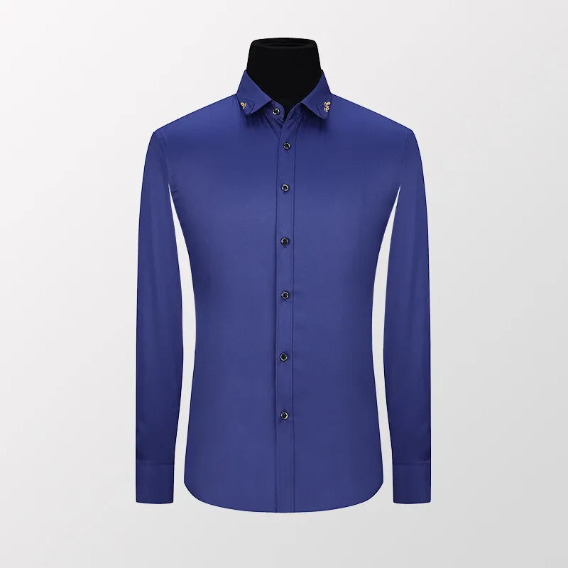 Men's Shirt  Long-sleeved Lite Embroidered Business Shirt Classic Slim Formal Male Brand Dress