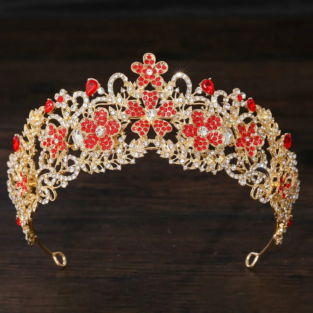 KMVEXO Vintage Baroque Fairy Crowns Bridle Crown Geometric Crystal Elf Tiaras for Women Wedding Costume Flower Design