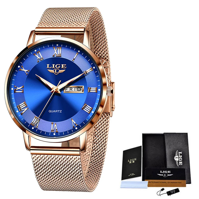 LIGE 2024 New Watch Women Luxury Watches Ladies Creative Steel Women's Bracelet Watches Female Waterproof Clock Relogio Feminino