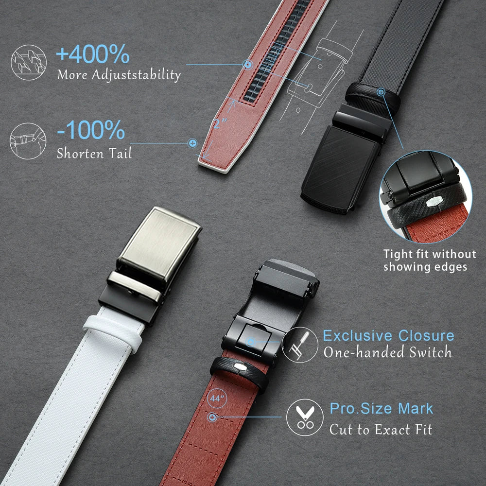 Men Genuine Leather Belt Metal Automatic Buckle Adjustment Adjustable Leather Belt