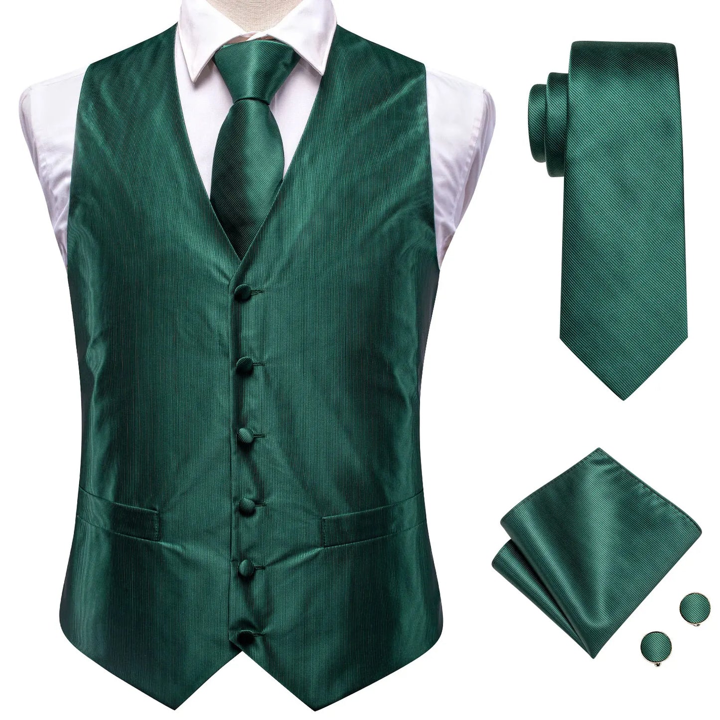 Men Suit Vest Hi-Tie Solid Voilet Lilac Silk 4PC Woven Waistcoat Tie Pocket Square Cufflink Business Wedding Dress Waist Jacket