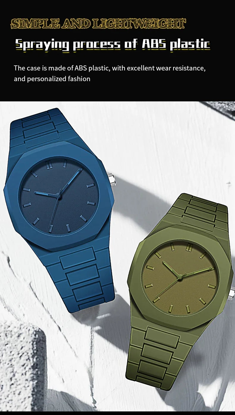 Design Quartz Watch for Men Casual Lightweight Plastic Strap Waterproof