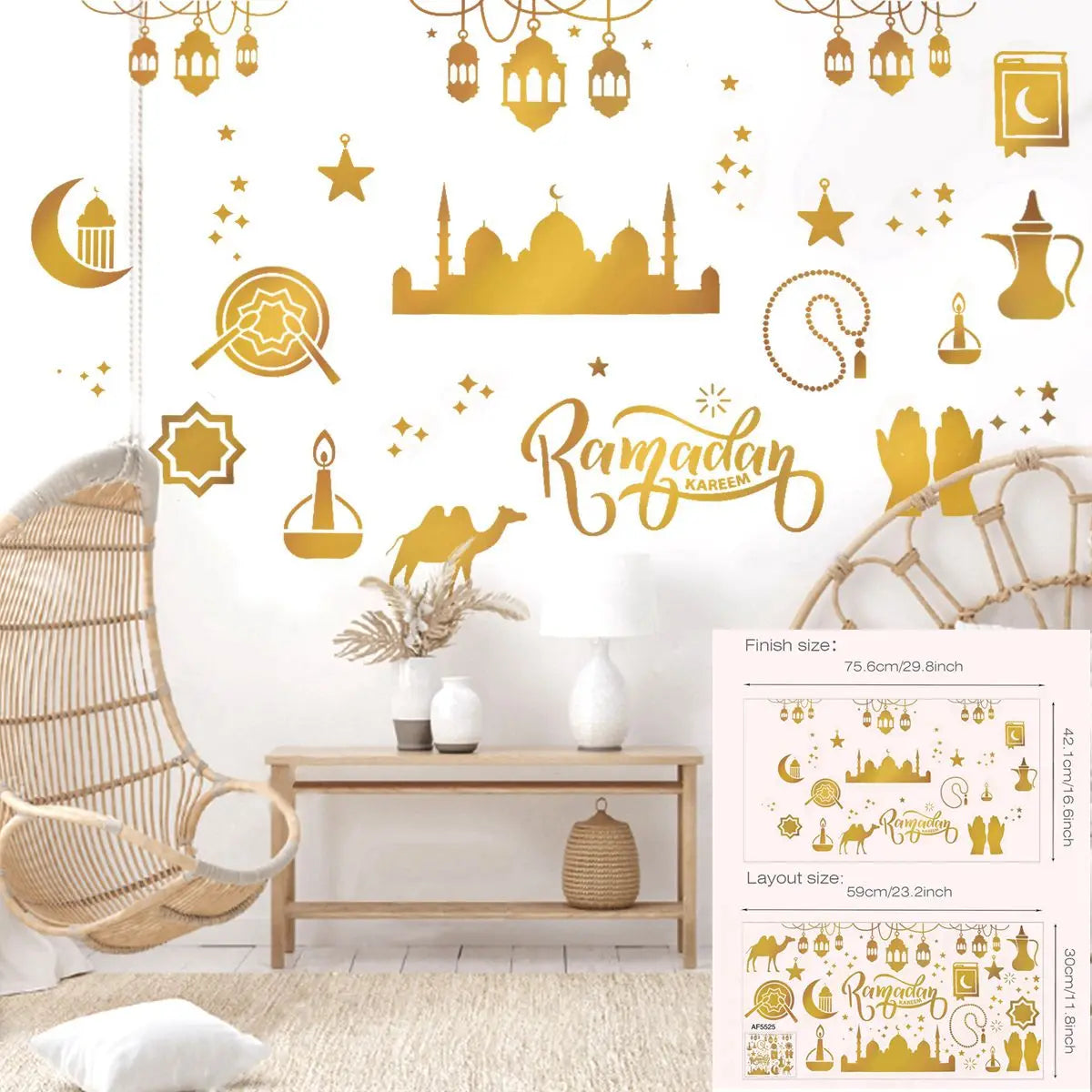 Eid Window Stickers Ramadan Decoration 2024 Eid Mubarak Decor for Home Ramadan Kareem Islam Muslim Party Supplies Eid Al-fitr