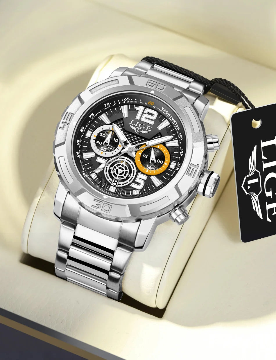 LIGE Casual Business Military Watches For Men Fashion Waterproof Quartz Chronograph Clock Male Sport Full Steel Date Watch Men