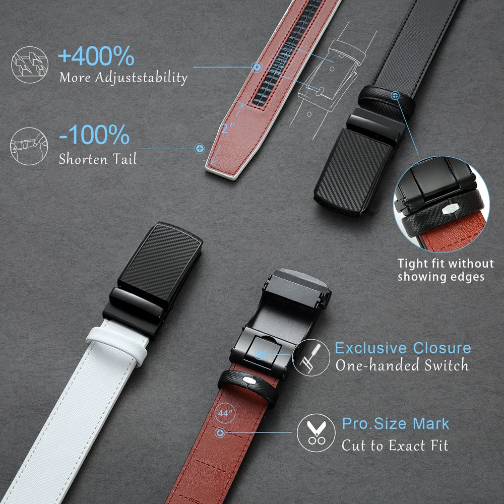 Men Genuine Leather Belt Metal Automatic Buckle Adjustment Adjustable Leather Belt