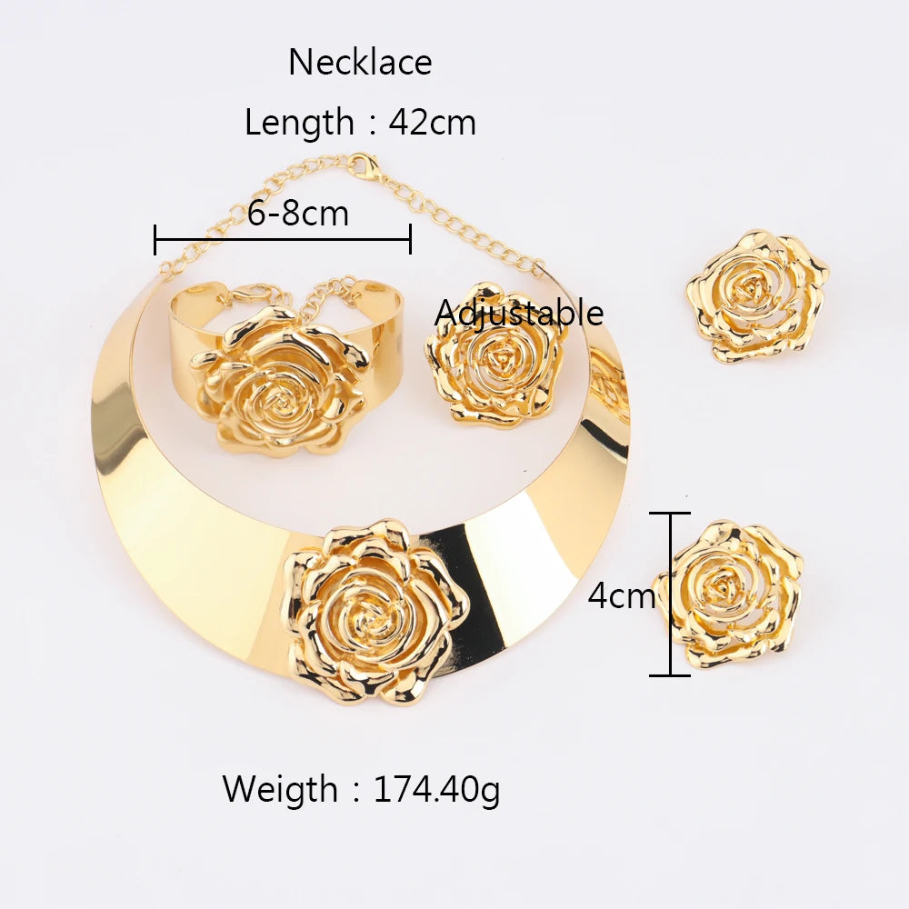 YM Golden Color Earrings Rings Bracelets Necklace charms  Jewelry 4-piece Set  Wedding Banquet Party