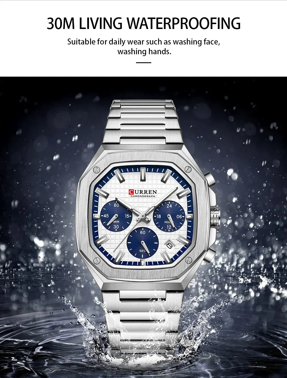 Men Quartz Watches CURREN Full Steel Waterproof Chronograph Wristwatch Men Relogio Masculino
