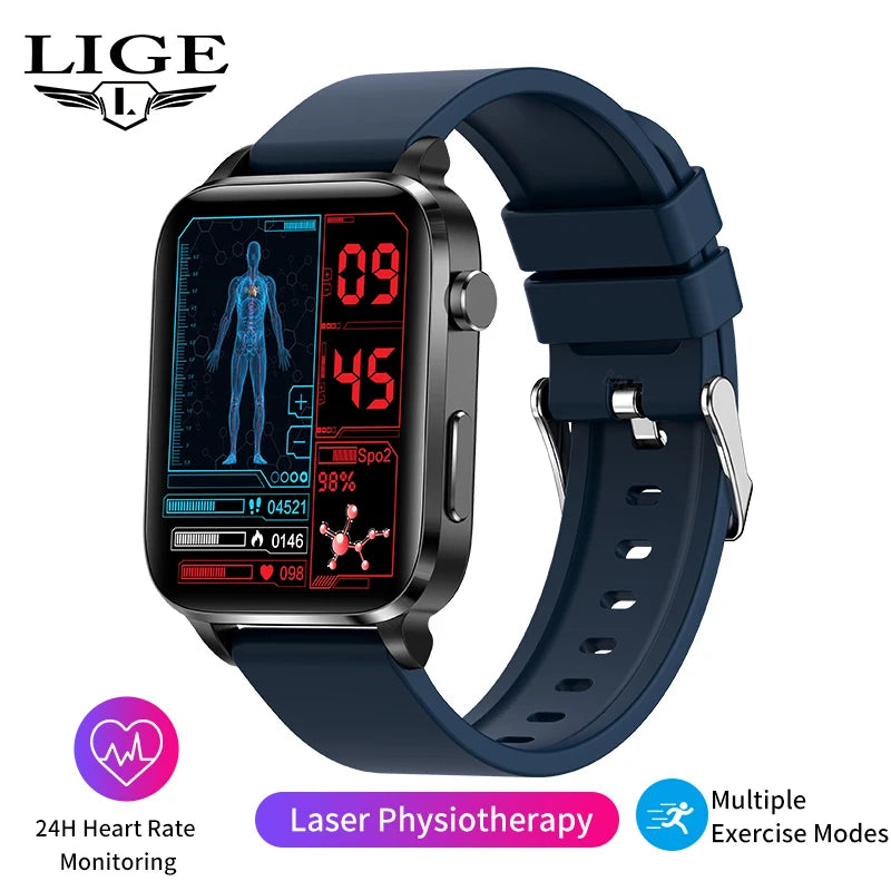 Lige New Men Smart Watch Laser Treatment Health Heart Rate Blood Pressure Waterproof Sport Watch Body Temperature Smartwatch Men