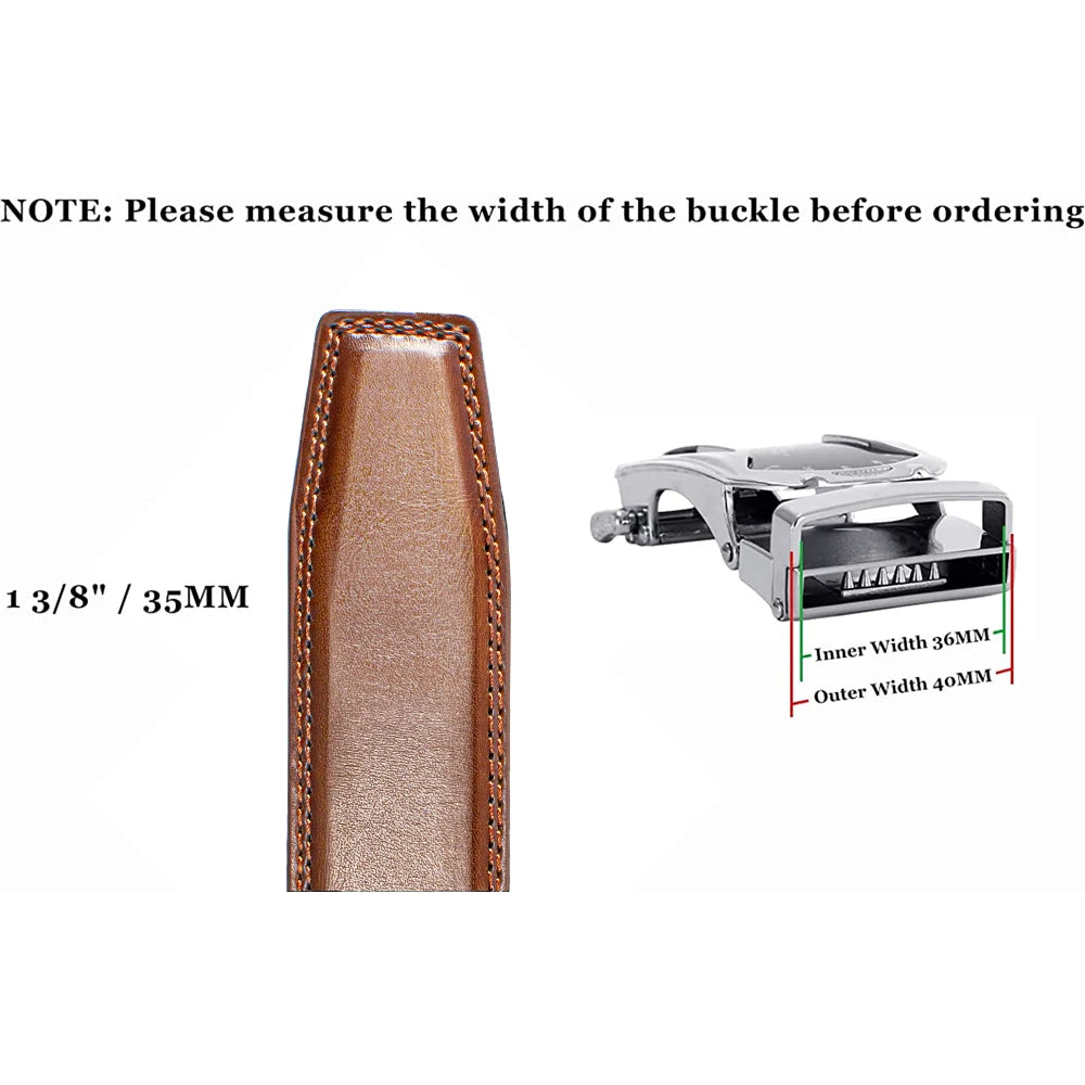 Men Genuine Leather Belt Metal Alloy Automatic Buckle Adjustment 150cm Size