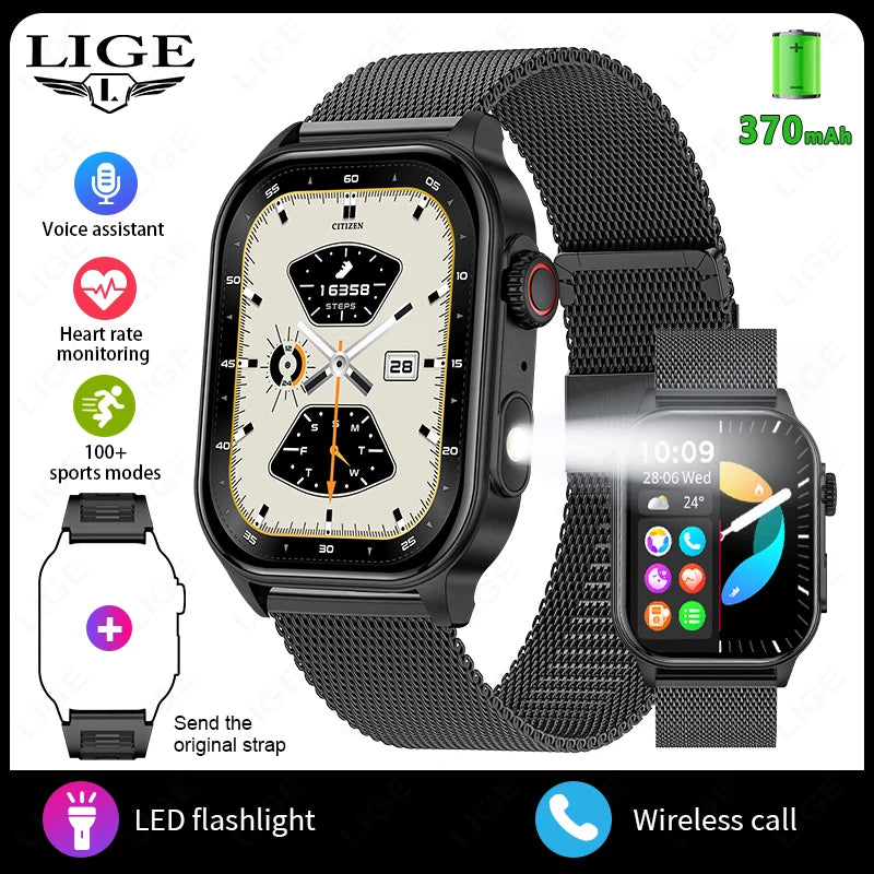 LIGE Smart Watch For Men Women 2.01" HD Display Health Monitor Sport Fitness Watches AI Voice Bluetooth Call Smartwatch Men