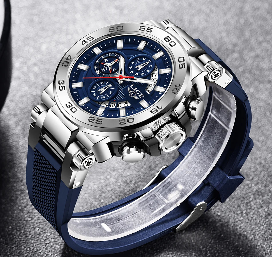 LIGE New Men's Watches Top Luxury Brand Big Dial Watch Men Waterproof Quartz Wristwatch Sport Chronograph Clock