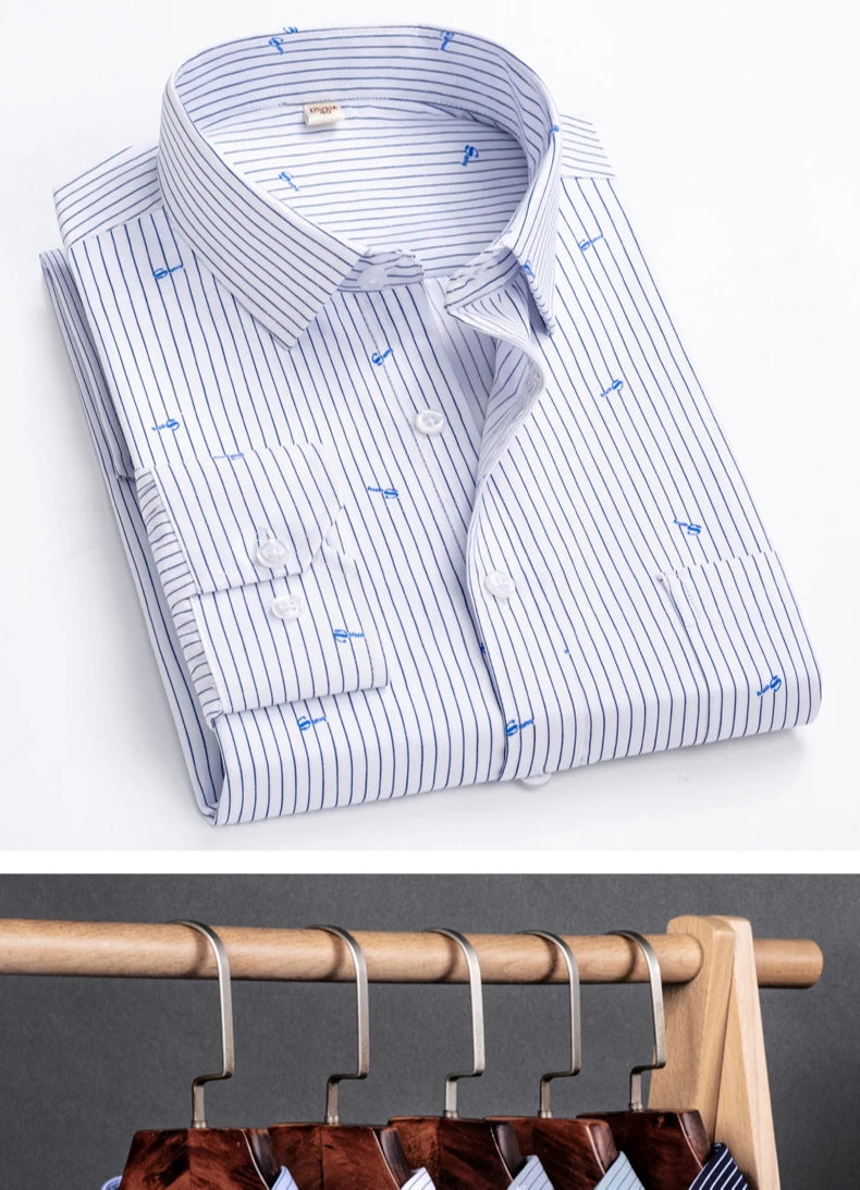 Men's Shirt Long Sleeve Striped Dress Shirt Regular Formal Business Social Button-up Easy Care Luxury Shirts