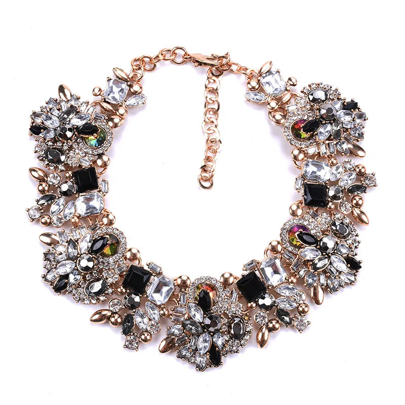 Handmade Necklace Artificial Jewellery Exaggerated Big Gem Crystal Rhinestone Choker Kundan Chunky Necklace for Women