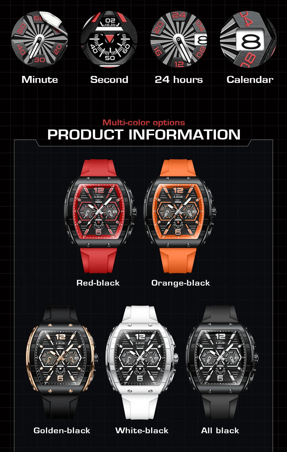 LIGE Top Brand Luxury Mens Watches Waterproof Sports Watch Silicone Strap Chronograph Quartz Wristwatch Relogio Masculino+BOX