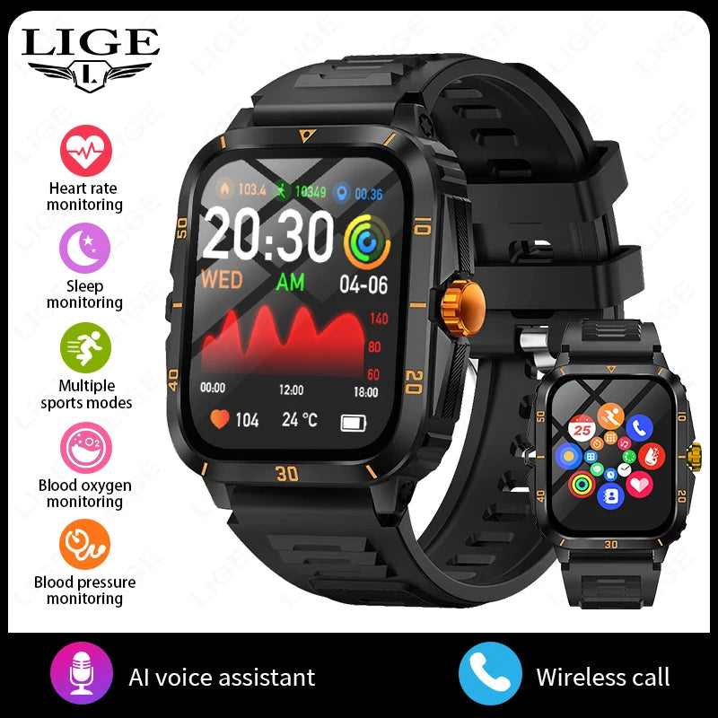 LIGE Sport Smart Watch For Men 2.01 Screen Blood Oxygen Bluetooth Call Watch 100+Sports Waterproof Smartwatch Man Reloj Hombre