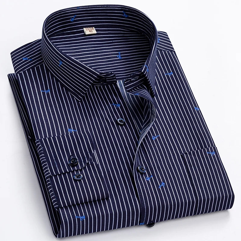 Men's Shirt Long Sleeve Striped Dress Shirt Regular Formal Business Social Button-up Easy Care Luxury Shirts