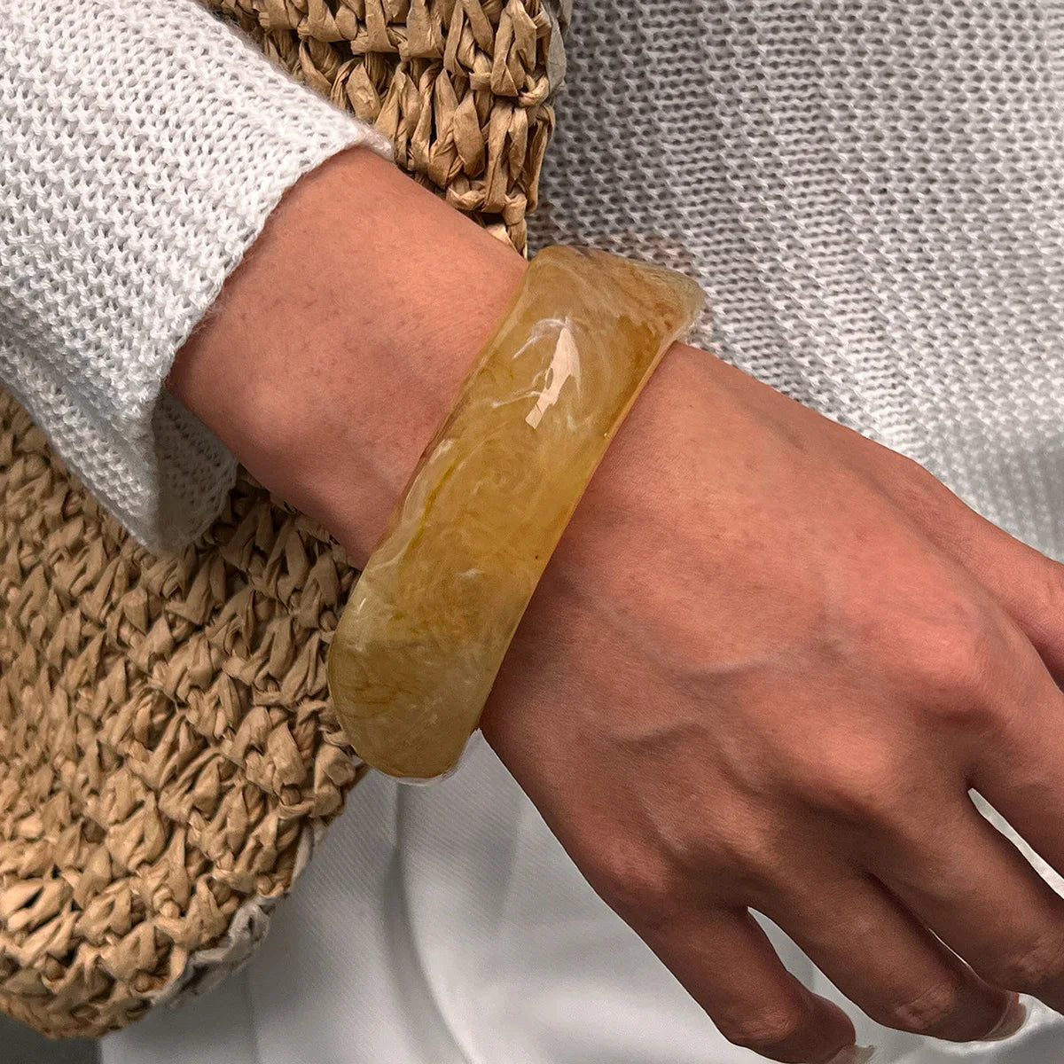 KMVEXO Vintage Chunky Coffee Thick Resin Acrylic Smudging Bangles Geometric Irregular Bangle Bracelets