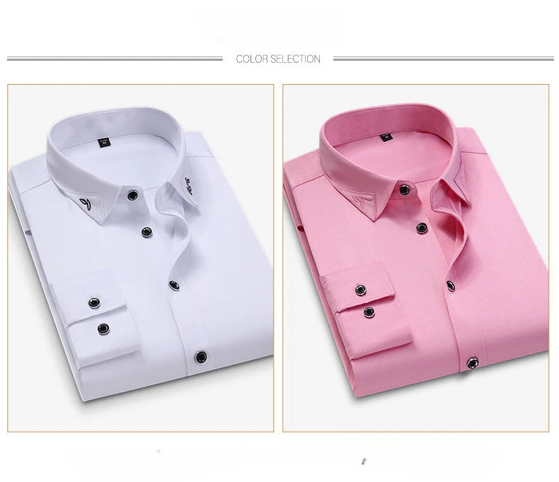 Men's Shirt  Long-sleeved Lite Embroidered Business Shirt Classic Slim Formal Male Brand Dress