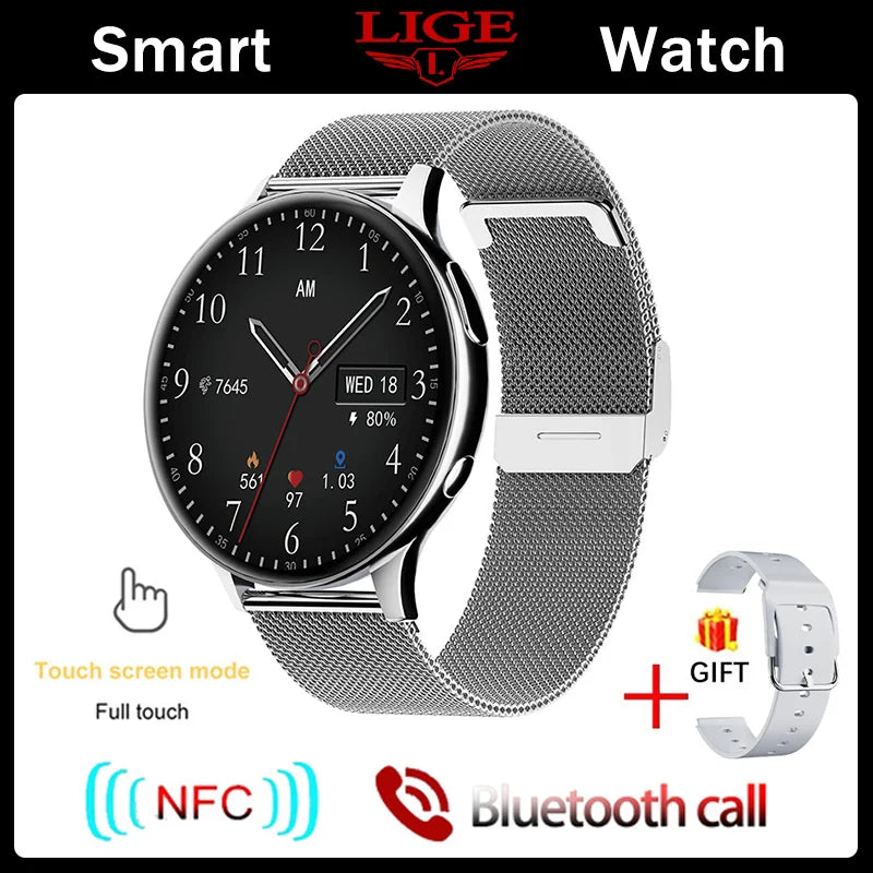 LIGE 2023 NFC Smart Watch Lady Support Recording 1G Local Music Playback Bluetooth Answer Call Watch Women Waterproof Smartwatch