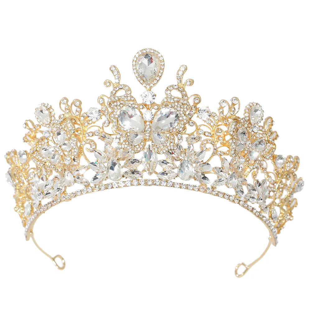 KMVEXO Baroque Big Crystal Butterfly Bridal Tiaras Crowns Headpiece Rhinestone Pageant Diadem Wedding Fairy and Bridal Crown