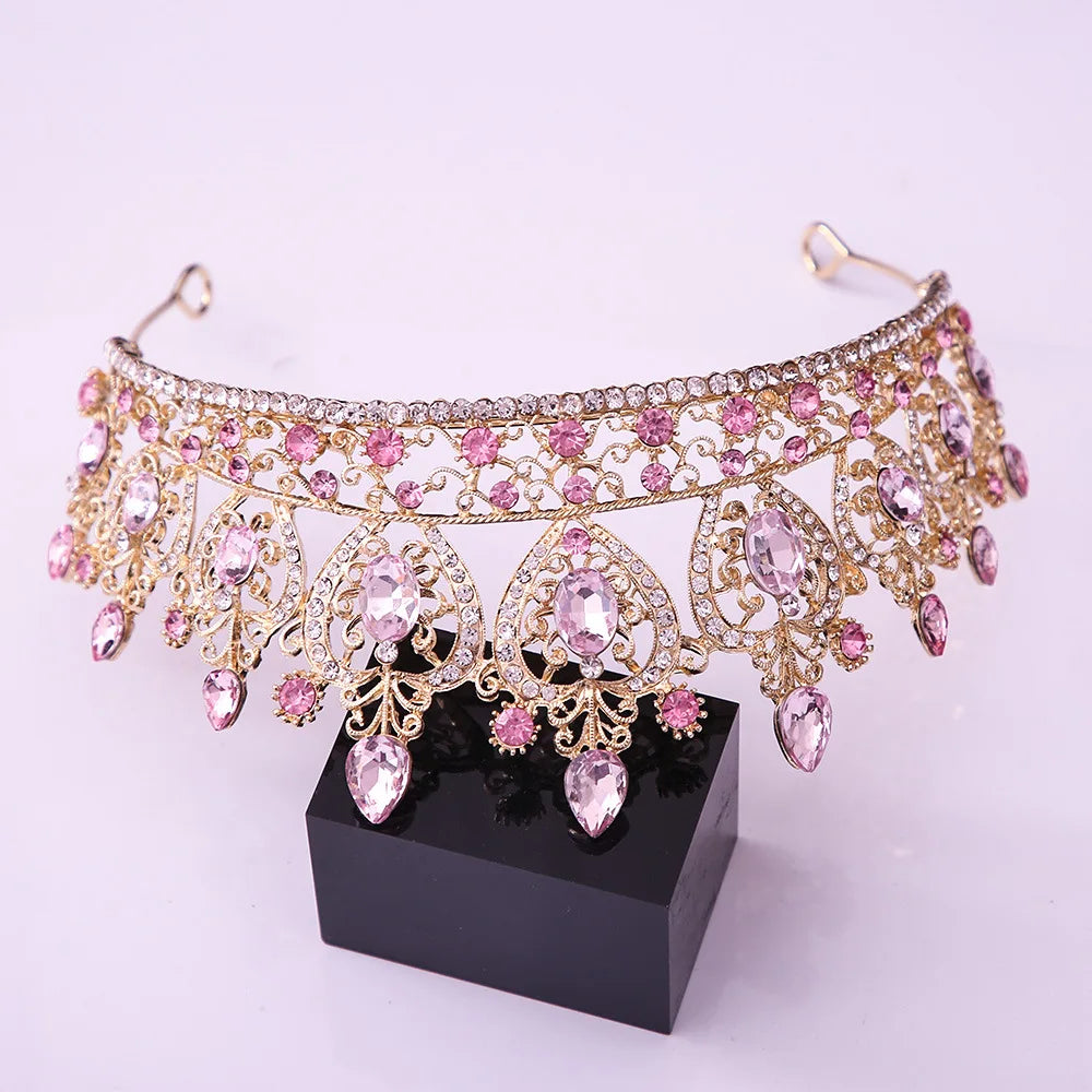 KMVEXO Vintage Baroque Fairy Crowns Bridle Crown Geometric Crystal Elf Tiaras for Women Wedding Costume