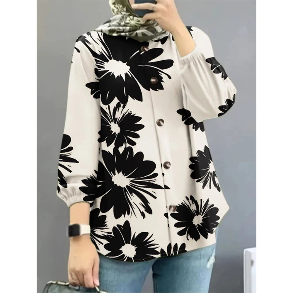 Women Blouse Autumn ZANZEA Fashion Long Sleeve Floral Printed Shirt Casual Tops Vintage