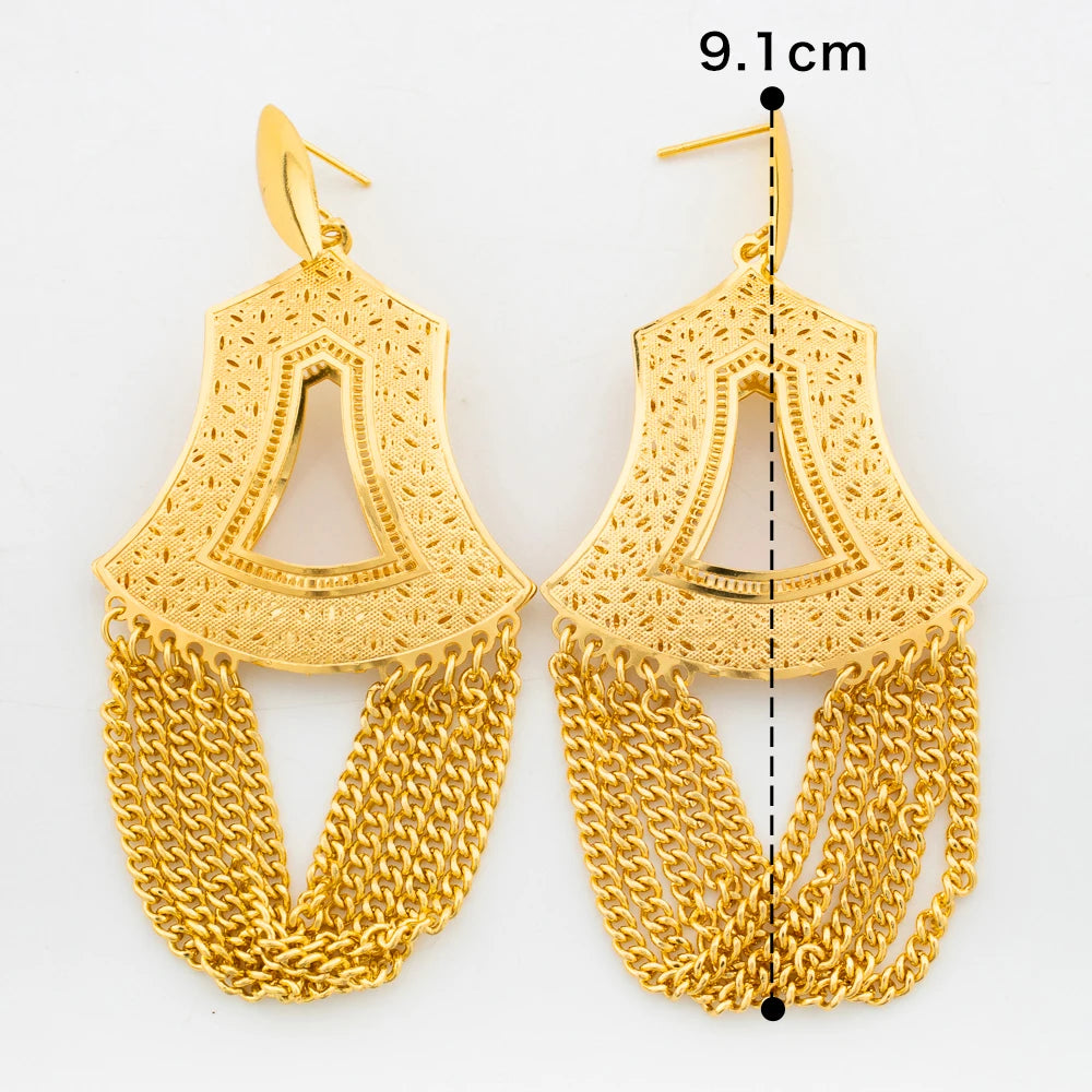 Gold Plated Jewelry Set for Women Dangle Earrings and Pendant Necklace with Bracelet Ring Set