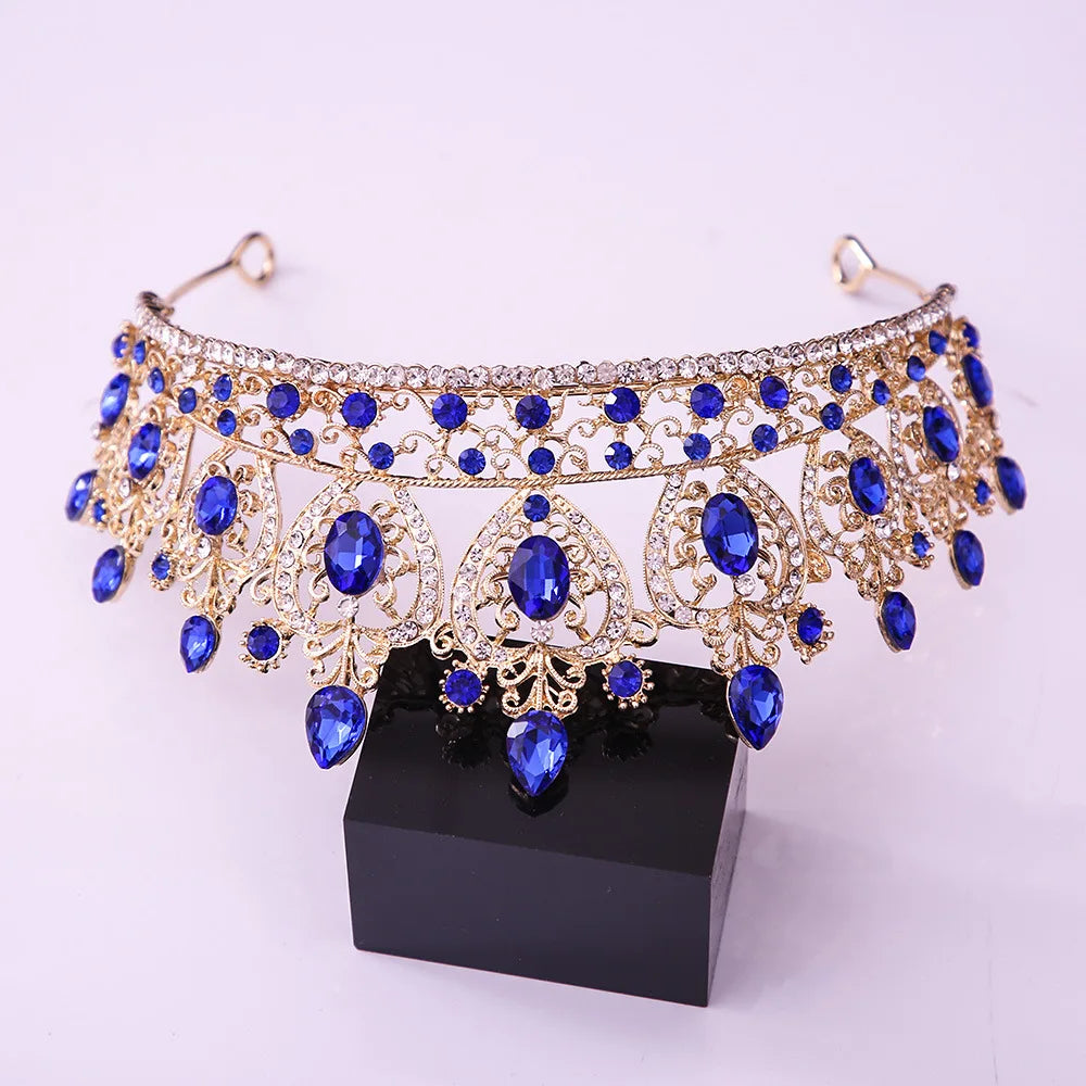 KMVEXO Vintage Baroque Fairy Crowns Bridle Crown Geometric Crystal Elf Tiaras for Women Wedding Costume