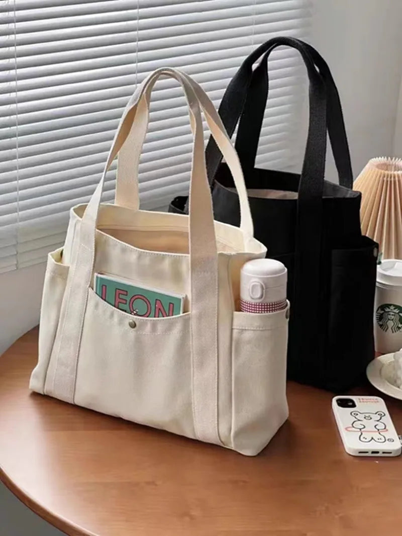 Women Canvas Tote Bags Large Capacity For Work Commuting Carrying Handbag Outfit Shoulder Bag