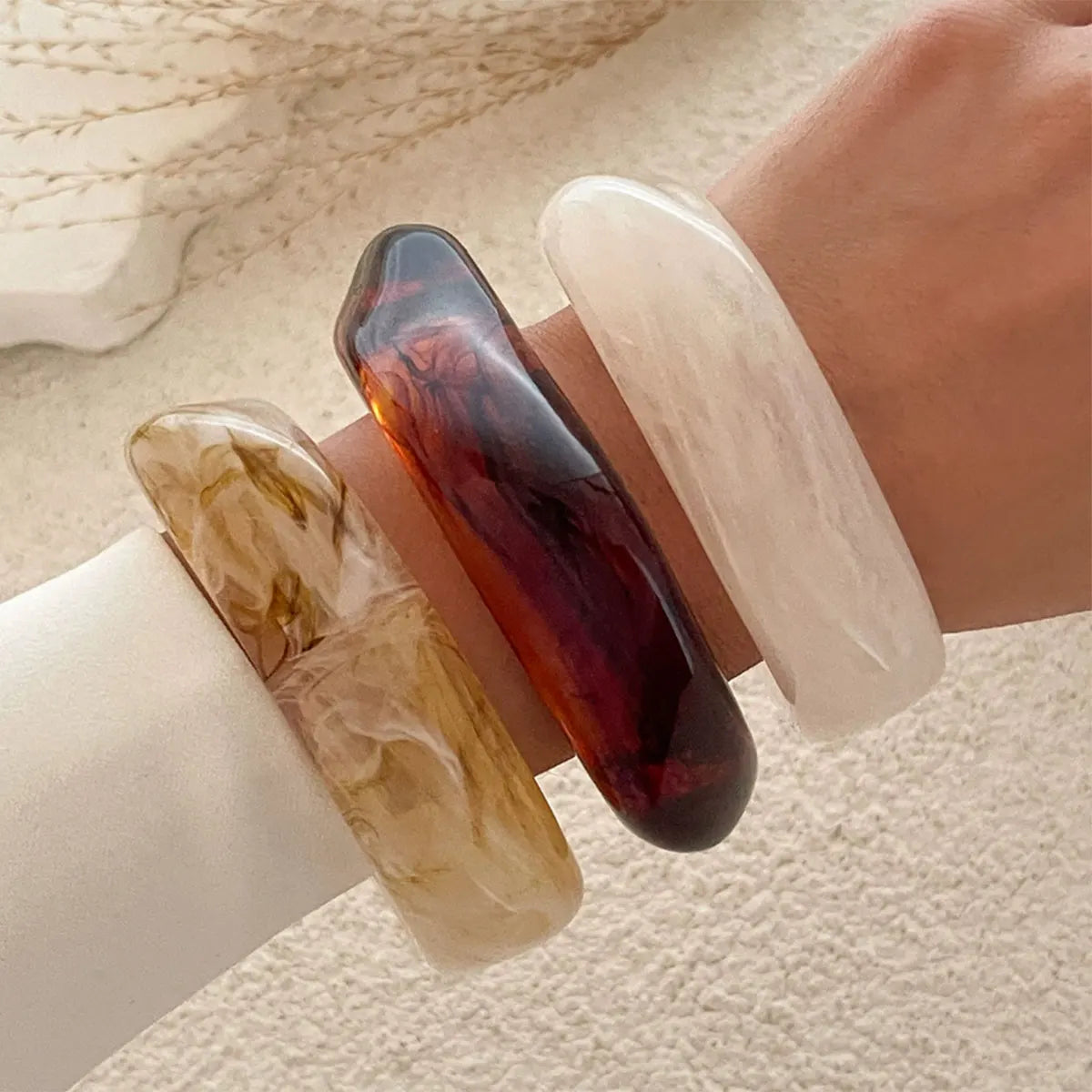 KMVEXO Vintage Punk Brown Coffee Thick Resin Acrylic Bangles Geometric Irregular Wide Cuff Bangle Bracelet