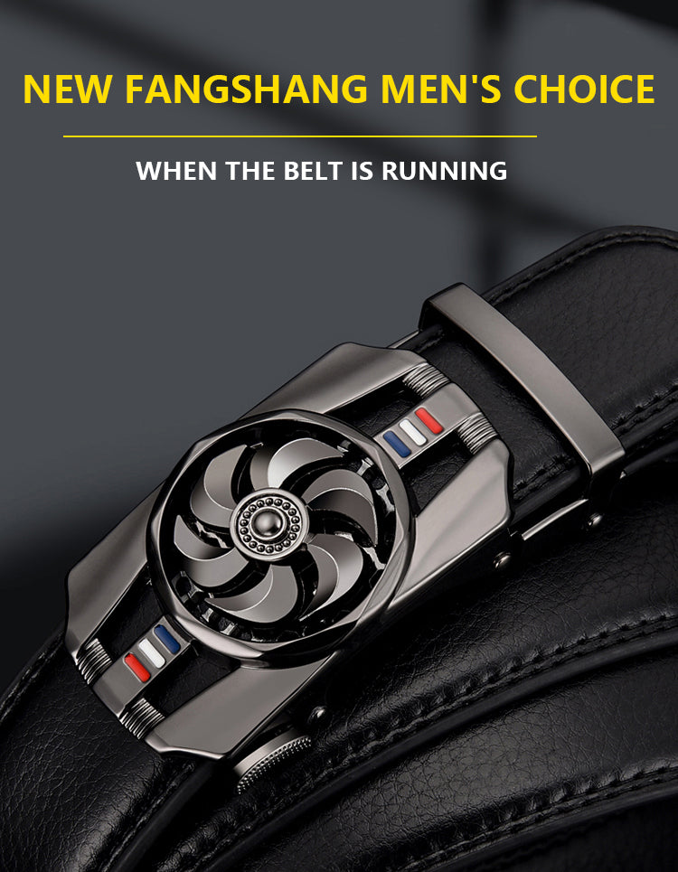 Men Genuine Leather Belt Metal Rotatable Buckle Adjustable Leather Belt