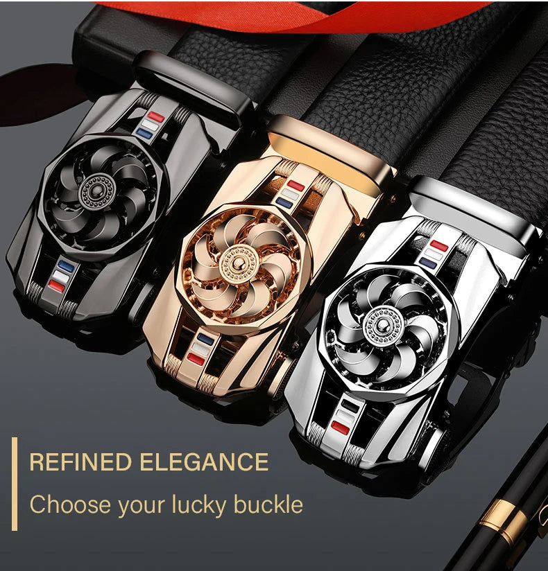 Men Genuine Leather Belt Metal Rotatable Buckle Adjustable Leather Belt
