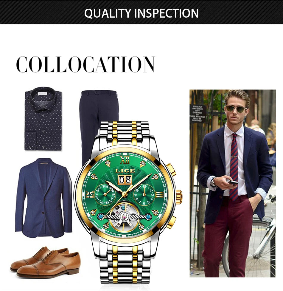 LIGE 2024 Top Brand Luxury Tourbillon Watch Men Fashion Sport Men's Mechanical Wristwatches Casual Waterproof Automatic Watch