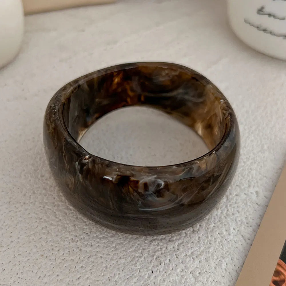 KMVEXO Vintage Chunky Coffee Thick Resin Acrylic Smudging Bangles Geometric Irregular Bangle Bracelets