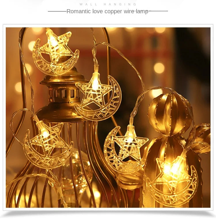 Led String Lights 20 led Eid Mubarak Star Moon Ramadan Kareem Decoration Islamic Muslim Festival