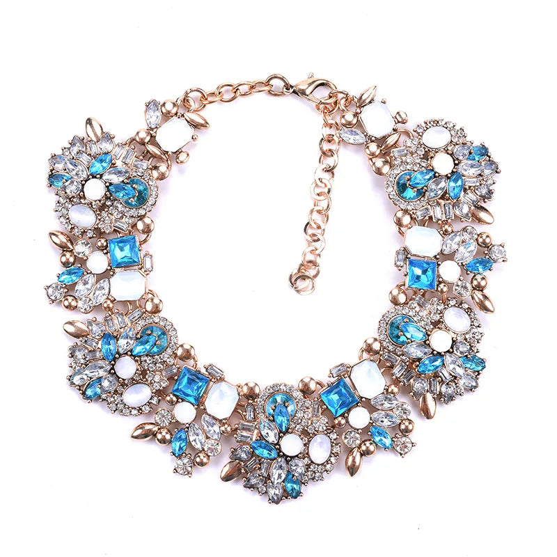 Handmade Necklace Artificial Jewellery Exaggerated Big Gem Crystal Rhinestone Choker Kundan Chunky Necklace for Women