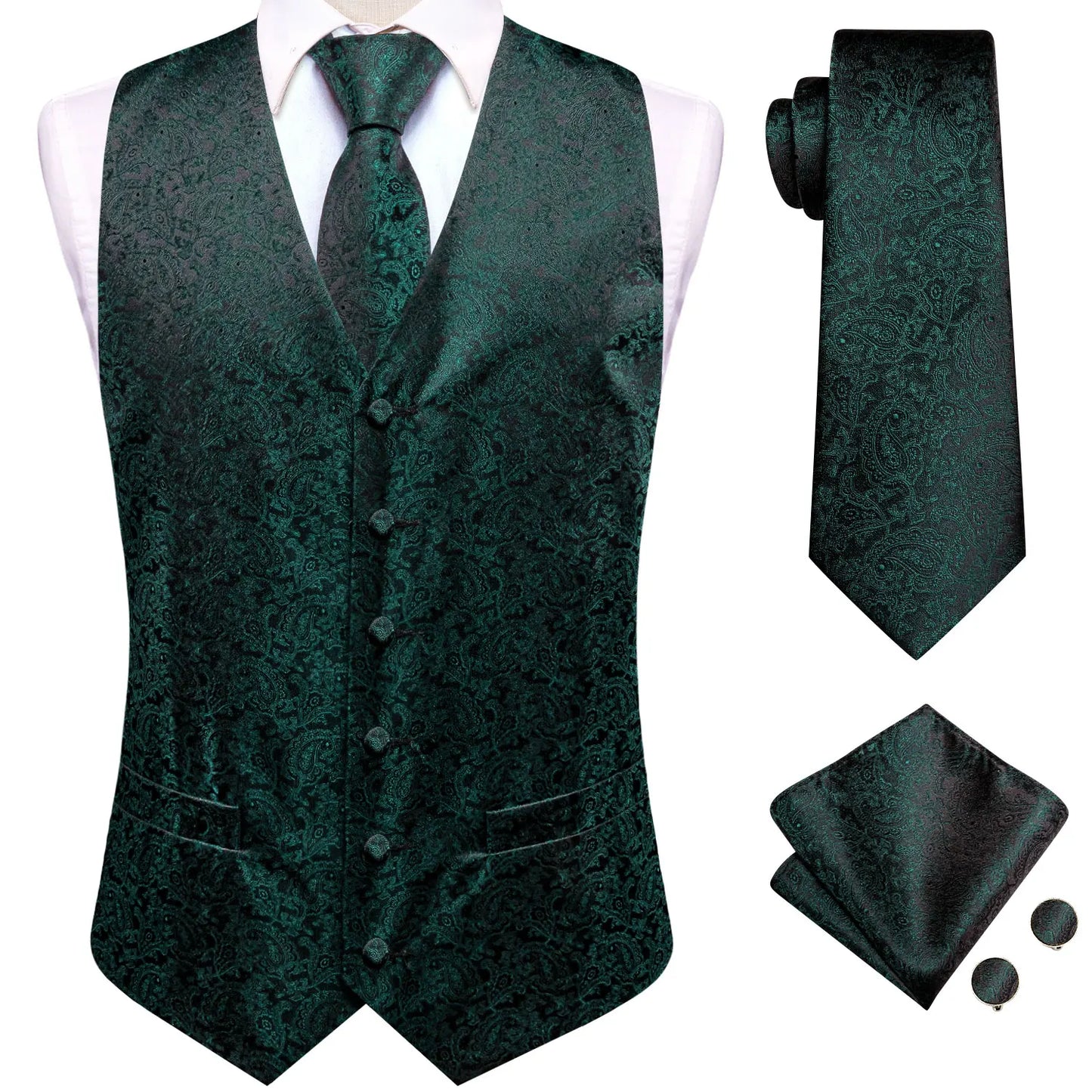 Men Suit Vest Hi-Tie Solid Voilet Lilac Silk 4PC Woven Waistcoat Tie Pocket Square Cufflink Business Wedding Dress Waist Jacket