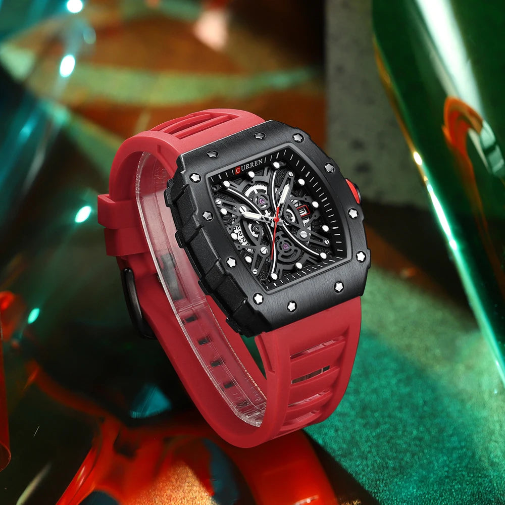 Men Quartz Watches CURREN 3D Stainless Steel Watches Waterproof Silicone Strap Wristwatch