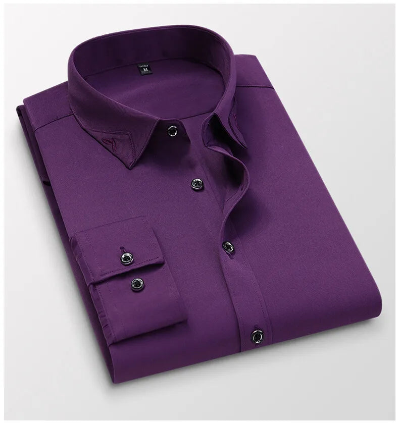 Men's Shirt  Long-sleeved Lite Embroidered Business Shirt Classic Slim Formal Male Brand Dress