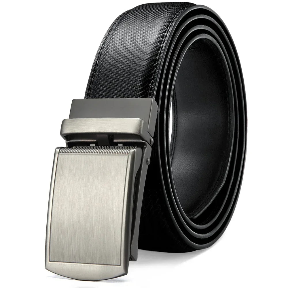 Men Genuine Leather Belt Metal Automatic Buckle Adjustment Adjustable Leather Belt