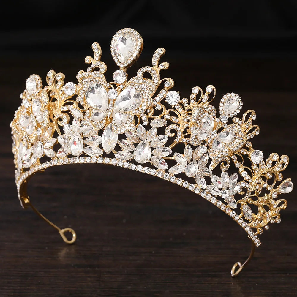 KMVEXO Baroque Big Crystal Butterfly Bridal Tiaras Crowns Headpiece Rhinestone Pageant Diadem Wedding Fairy and Bridal Crown