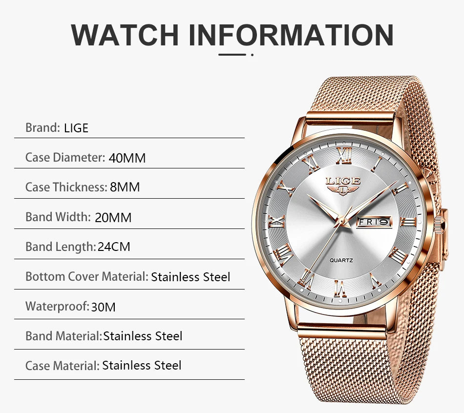 LIGE 2024 New Watch Women Luxury Watches Ladies Creative Steel Women's Bracelet Watches Female Waterproof Clock Relogio Feminino