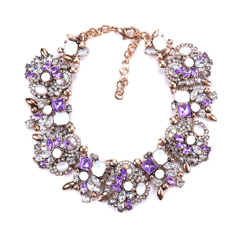 Handmade Necklace Artificial Jewellery Exaggerated Big Gem Crystal Rhinestone Choker Kundan Chunky Necklace for Women
